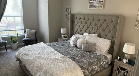 King Upholstered Bed Frame with Tufted Headboard