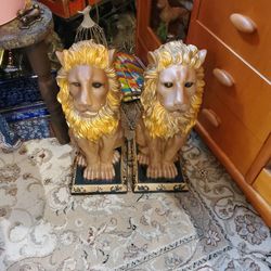 Pair Of Ceramic Lion Statues 