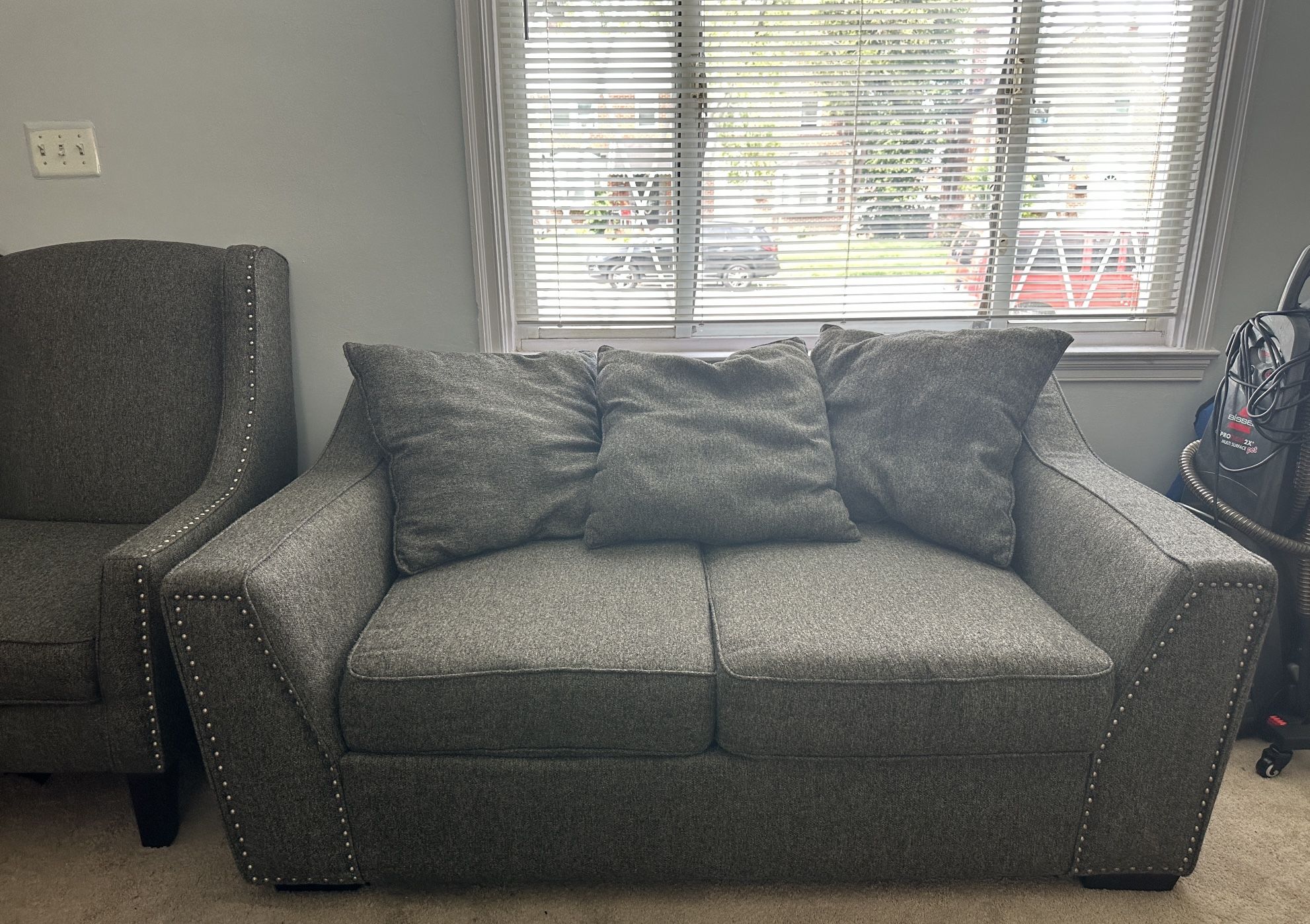 Gray loveseat couch- Matching armchair available 