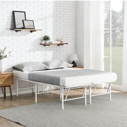 Full 18" High Profile Foldable Steel Platform Bed Frame with Storage Space Under Frame, No Box Spring Required, White, New in Box 