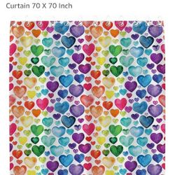 Rainbow Hearts Shower Curtain Valentine's Day with Rings 