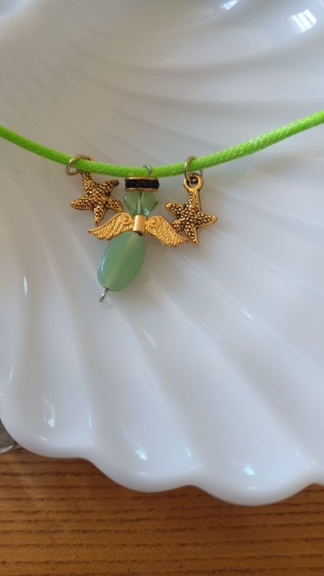 Lucky Green Jade Angel With Star Fishes