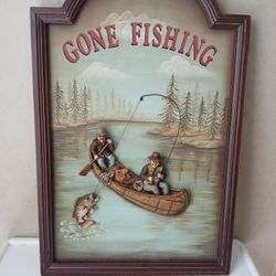 "Gone Fishing" Hanging Picture Wall Decor 