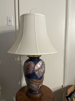 Vintage Blue Porcelain Table Lamp w/ Shade