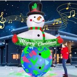 12FT Giant Christmas Inflatables Snowman Decorations Built-in Music & 360° Rotation 3-Color Projector LED Light Huge Christmas Blow Up Yard Decoration