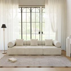 ❤️‍🔥 #F 110" Modern 3-Piece Modular White ChenilleVelvet 3-Seater Sofa $ 499