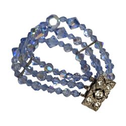 vintage 3 strand blue ab stone beaded bracelet with box clasp