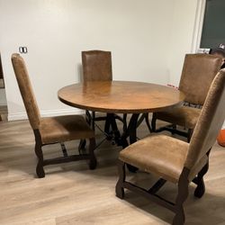 Hammered Copper & Iron Table With Suede Chairs