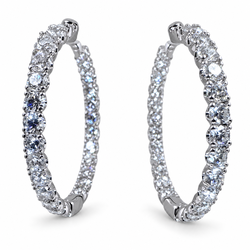 14K White Gold Hoop Earrings with Lab Grown Round Diamonds 3.66 Carat. (New)