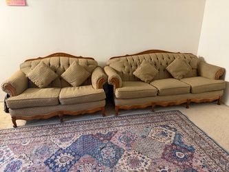 Vintage French Provincial Tufted Sofa/Couch Set – 2 Pieces