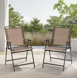 Brown Textilene Fabric Metal Folding Chair (Set of 2)