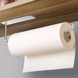 Self Adhesive Paper Towel Holder Under Kitchen Cabinet, Paper Towel Rack Stick on Wall, Silver Paper Holder Mounted Vertical or Horizontal in Screws o