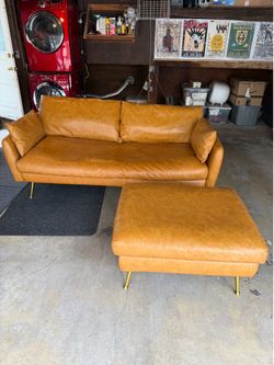 Leather Couch + Ottoman