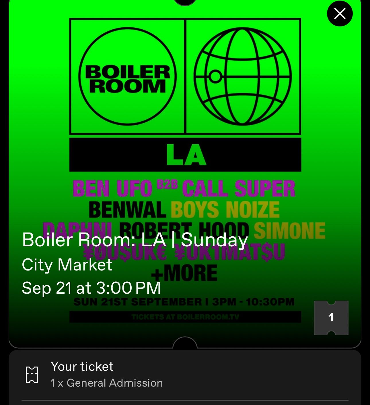 Boiler Room Sunday Ticket!!