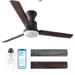 Obabala Ceiling Fans with Lights, 42 inch Flush Mount Ceiling Fan with Light and Remote Control & APP Reversible Quiet Motor Dimmable Noiseless Ceilin
