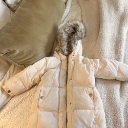 Girls Zara White Feather Down Jacket With Fur Smoke Free Home 