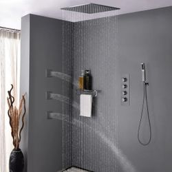 20" Modern Rain Standard Brushed Nickel Shower System with Hand Shower & Body Jets Solid Brass