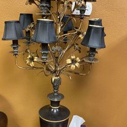 Very rare lamps   50” tall   Pair Antique Spanish Revival Iron Tudor Newel Post Chandelier Lamps Estate