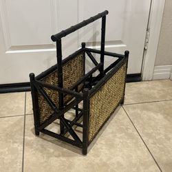1970 Palecek Bamboo Rattan Magazine Rack Handle Feet 2 Compartment