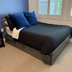 Grey Platform Bed With Pull Out Trundle