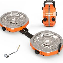 Cofiyard 20,000 BTUs 2 Burner Propane Camping Stove, Portable Folding Camp Stove with Adjustable Burners, Regulator and Carrying Bag, Dual Gas Stoves 