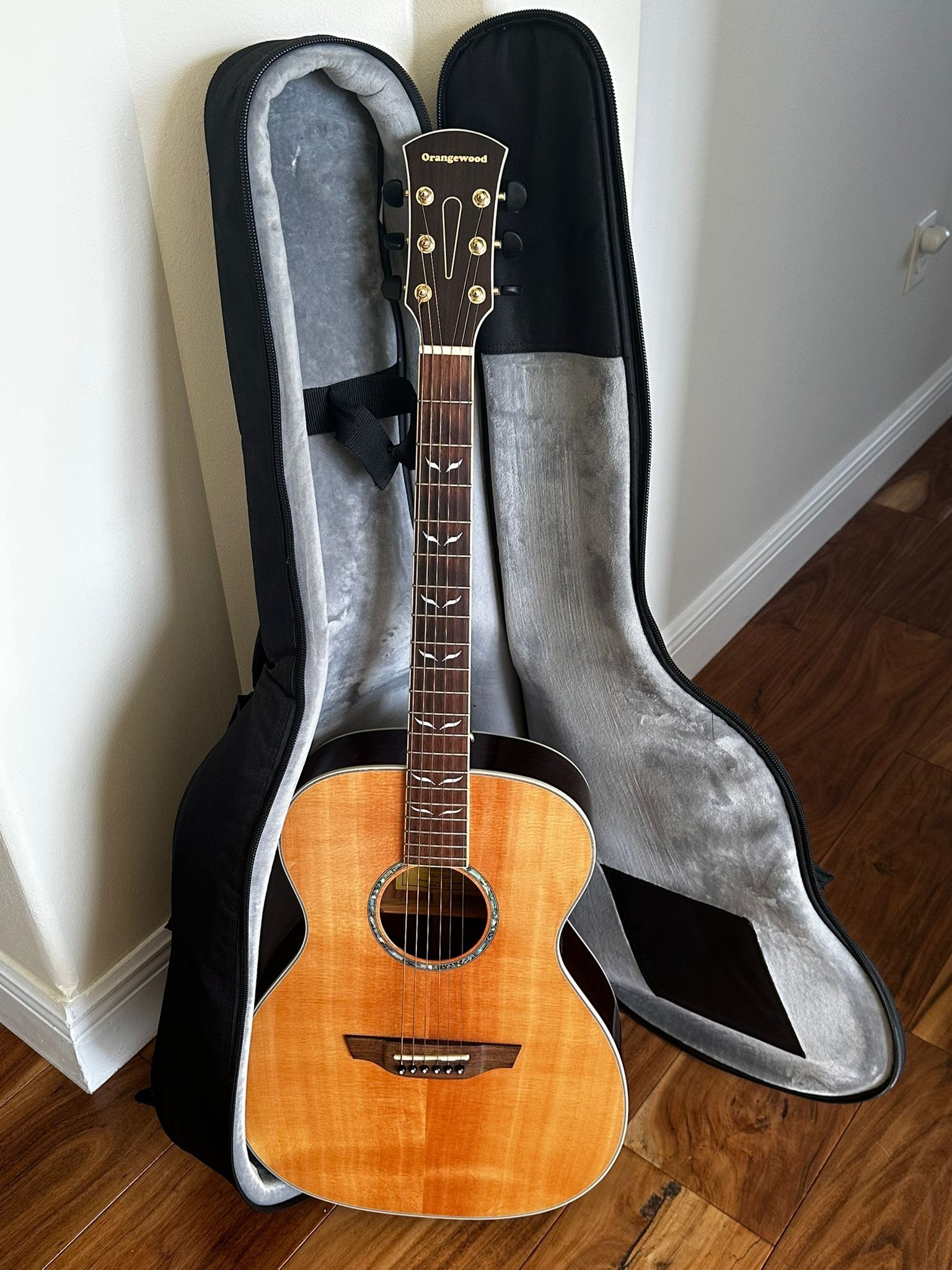 Orange wood Acoustic Guitar W/ Case And Accessories