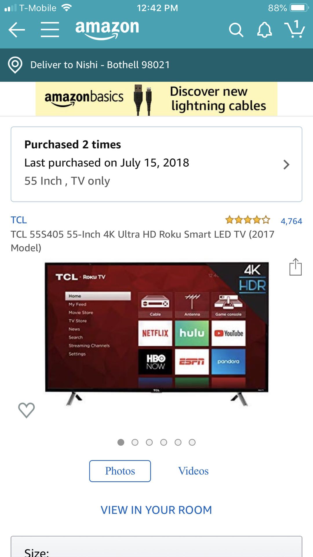 Tcl smart Roku 55” tv-barely used