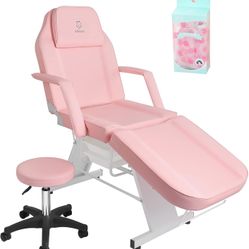 LUXMARS Facial Chair, Tattoo Bed/Salon with Hydraulic Stool for Professional Massage, Facial Eyelashes, Beauty Treatment, Spa, Pink