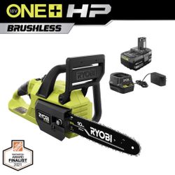 RYOBI ONE+ HP 18V Brushless 10 in. Battery Chainsaw with 4.0 Ah Battery and Charger 3 available  $132 