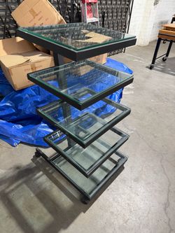5-Tier Glass Shelf Display Stand on Wheels