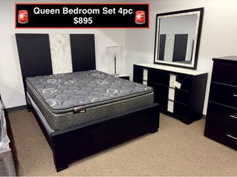 New Solid Queen Bedroom Set 4pc ( Headboard comes with LED lights
