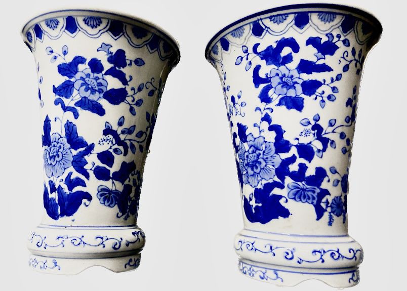 2 Antique Chinese Blue & White Porcelain  Vases