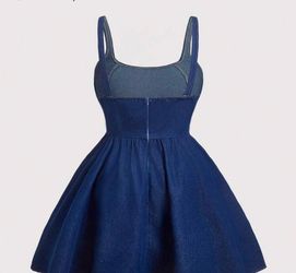 SHEIN MOD Plus Size Solid Color Cinched Waist Casual Denim Jumpsuit Dress Blue 3xl