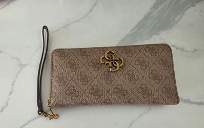 GUESS Zip Around Wristlet Wallet – Brown Monogram