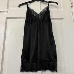 F.I.T. Black Lace Silky Nightie Chemise Slip Sz L