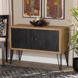 Denali Two-Tone Walnut Brown & Black Finished Wood & Metal Storage Cabinet