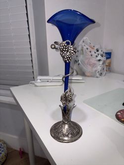 Blue glass trumpet/bud vase