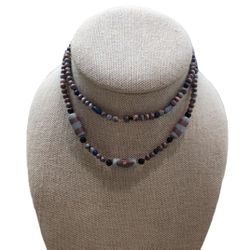 Vintage Multicolored Handpainted Flower Beaded Long Strand Necklace 15"