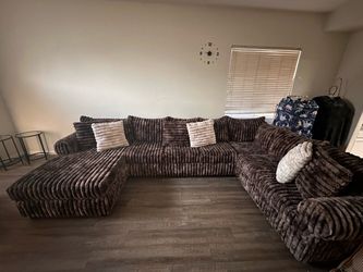 Large Brown Corduroy Sectional Sofa