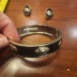 Enamel Football Bracelet and Earrings in Gold and Black by Fornash