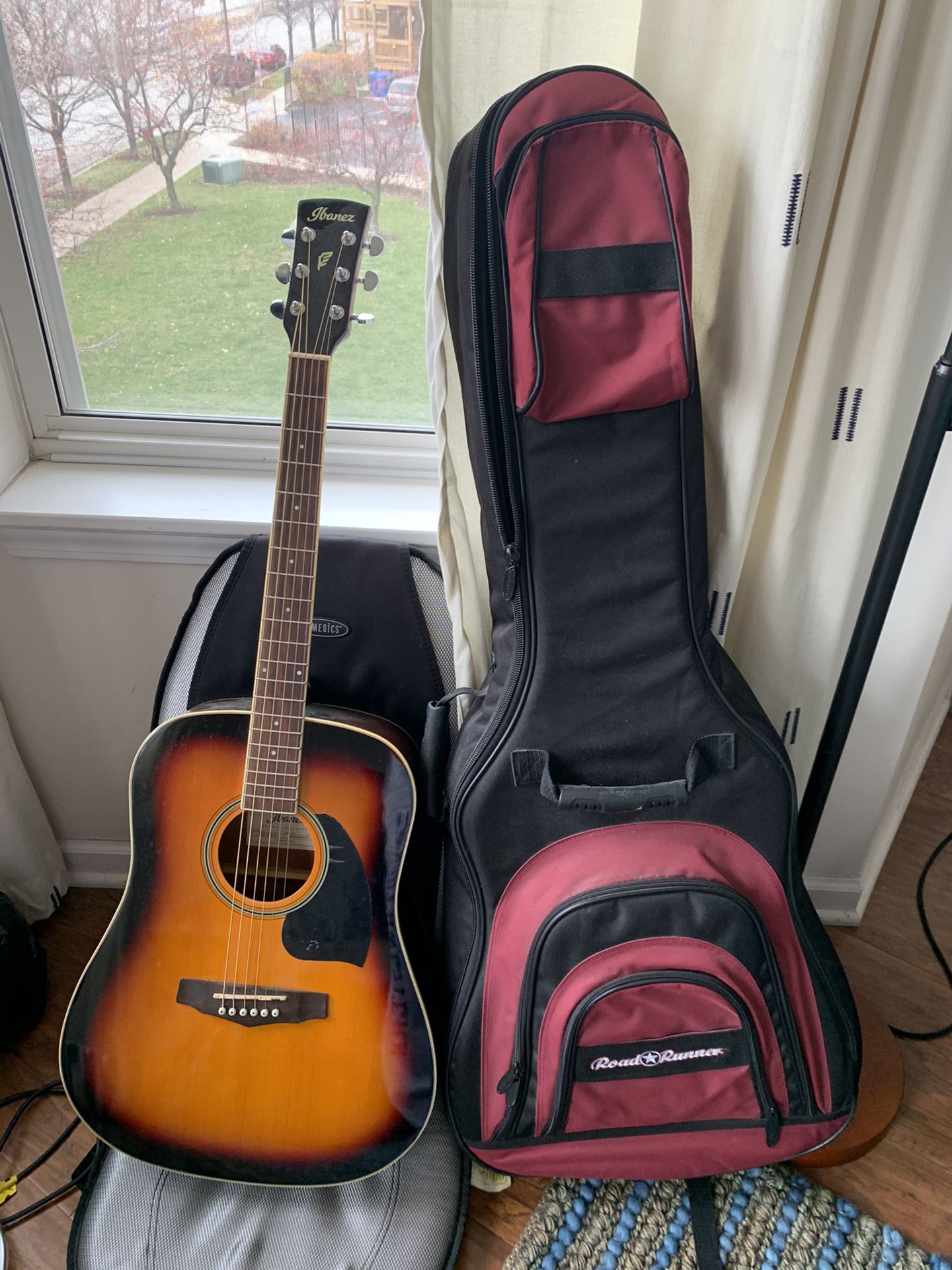 Ibanez Acoustic Guitar, Cover, Stand, And Capo - Barely Used