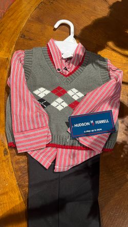 Brand: Hudson Ferrell Infant Boys 3 Piece  Suit Dress Up Outfit with  Sweater Vest 18months