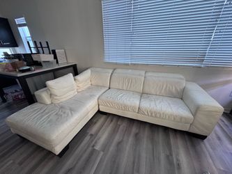 Italian White Leather Couch Sofa