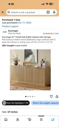 Evermagin 67" Fluted Oak Buffet Cabinet