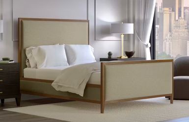 New! Saatva Calais queen bed frame in natural linen