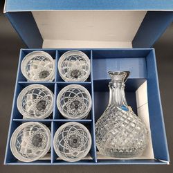 Vintage Bohemia Crystal Decanter With Six Glasses