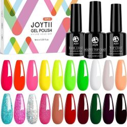 Joytii Gel Nail Polish Kit, 23pcs Gel Nail Polish Set with No Wipe Matte/Glossy Top and Base Coat UV LED Soak Off Gel Nail Polishes for Nail Salon Nai