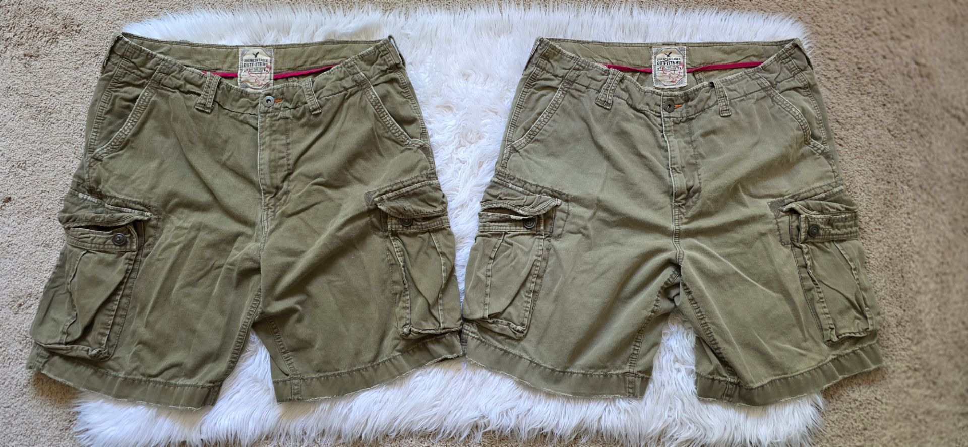 2 Men's American Eagle Outfitters Cargo Shorts Size 38 Olive Drab / Khaki Green