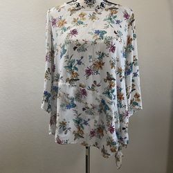 Chico’s Asymmetrical Tunic Top Floral Print Size 2 (12/14) Large 3/4 Sleeve