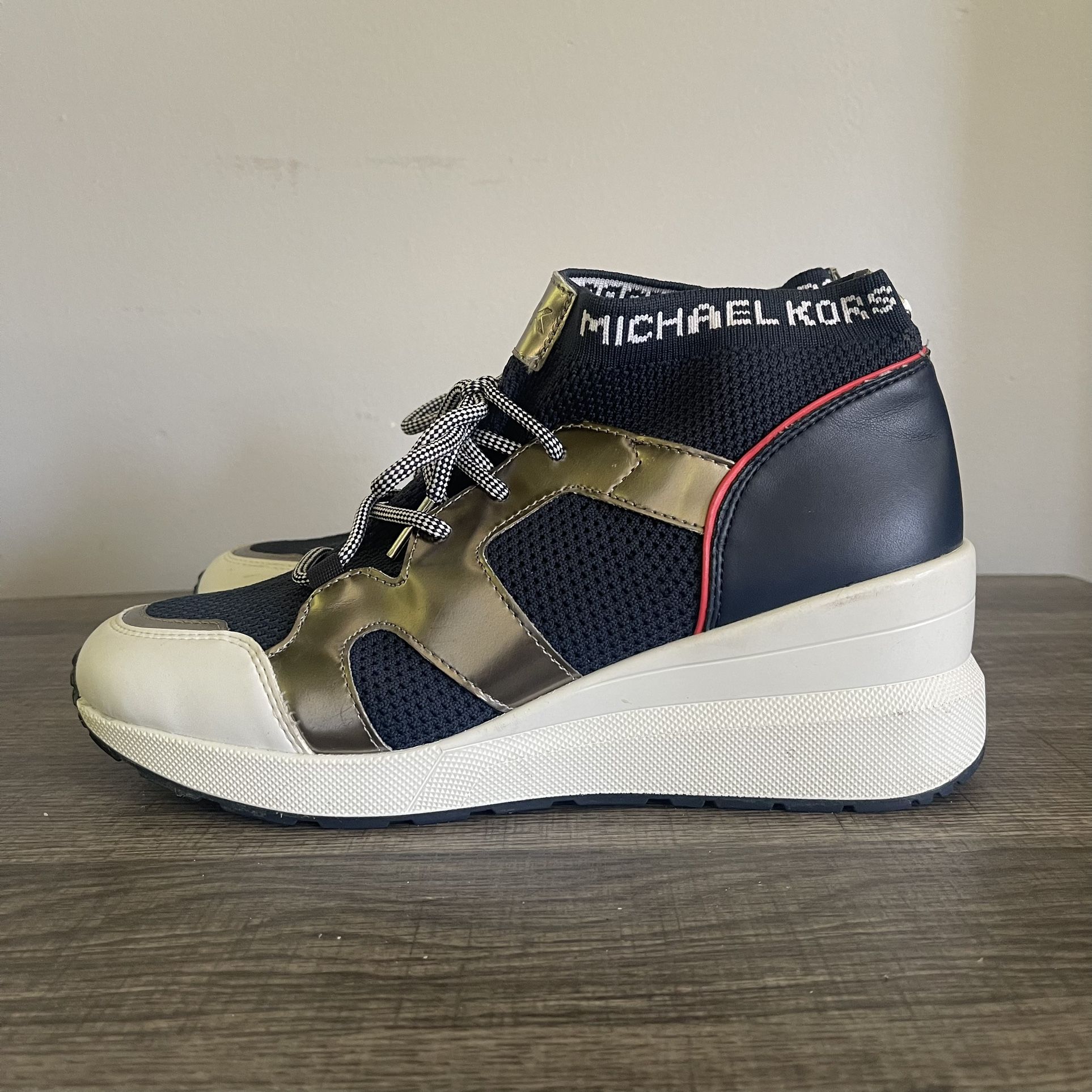Michael Kors Women’s Knit & Leather Sock Wedge Heel Trainers Sneakers Size 8